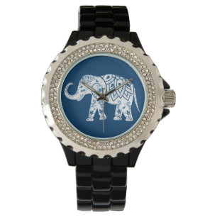 Montre Eléphant bleu à motif orné