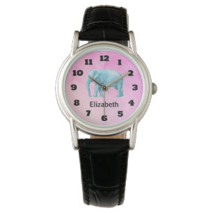Montre Eléphant bleu clair personnalisé