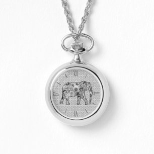 Montre Éléphant de remous de fractale - gris, noir et