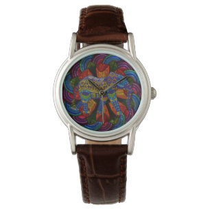 Montre Éléphant Orné Coloré et Mandala
