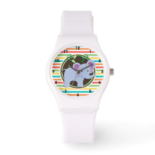 Montre Eléphant ; Rayures Arc-En-Ciel Lumineuses