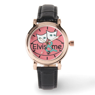 Montre "Elvis et moi" bracelet en cuir carré rose de noi