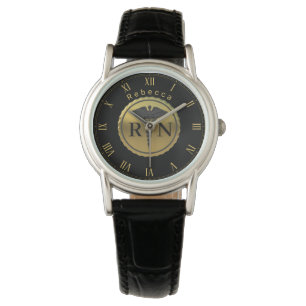 Montre Emblème de Caducée en or 3D Infirmière autorisée I