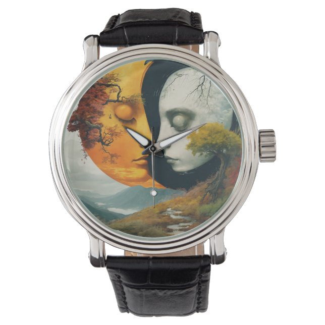 Montre "Embrace céleste : Montre-poignet soleil et lune" (devant)
