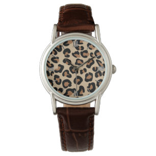 Montre Empreinte de léopard, Noir, Brown, Rouille et Tan