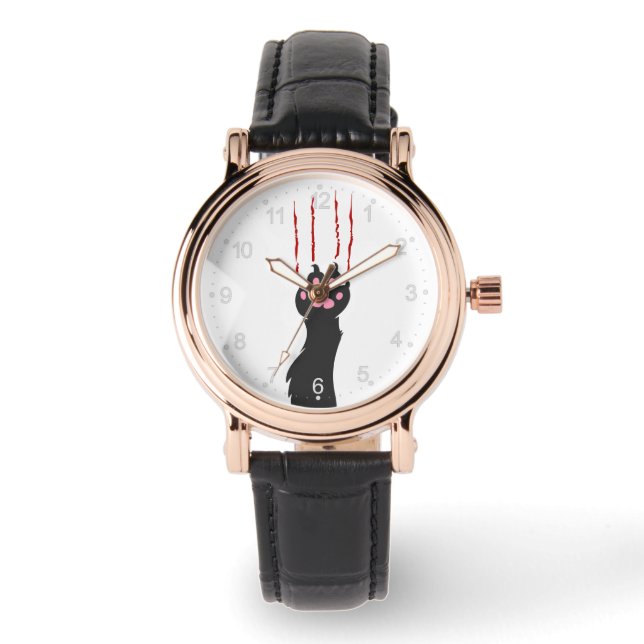 Montre Empreinte de patte de chat noir - Choisir la coule (Recto)