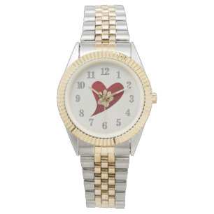 Montre Empreinte de patte d'or Chien de Coeur Rouge Amour