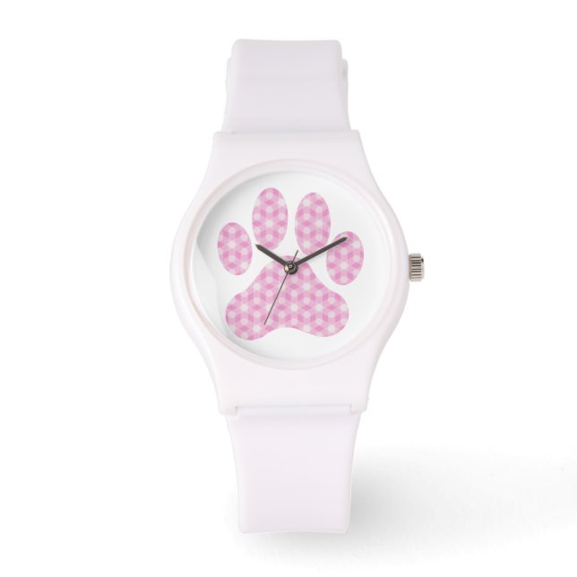 Montre Empreinte de patte Motif géométrique blanc rose (Recto)