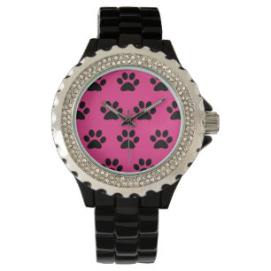 Montre Empreinte de patte Motif Noir Rose mignon Stylish 