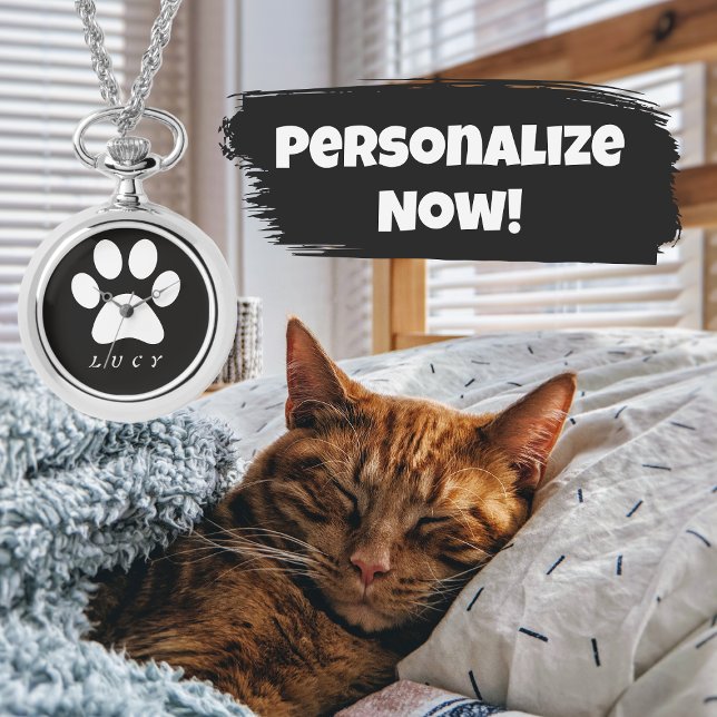 Montre Empreinte de patte noir et blanc avec le nom de vo (Créateur téléchargé)