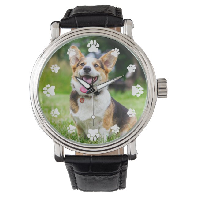 Montre Empreintes de pattes blancs Ajouter votre animal d (devant)