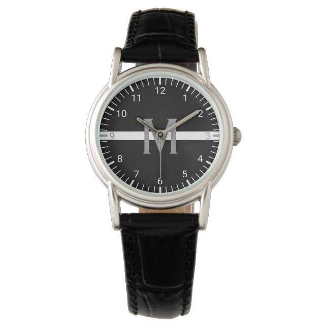 Montre EMS EMT mince ligne blanche monogramme (devant)
