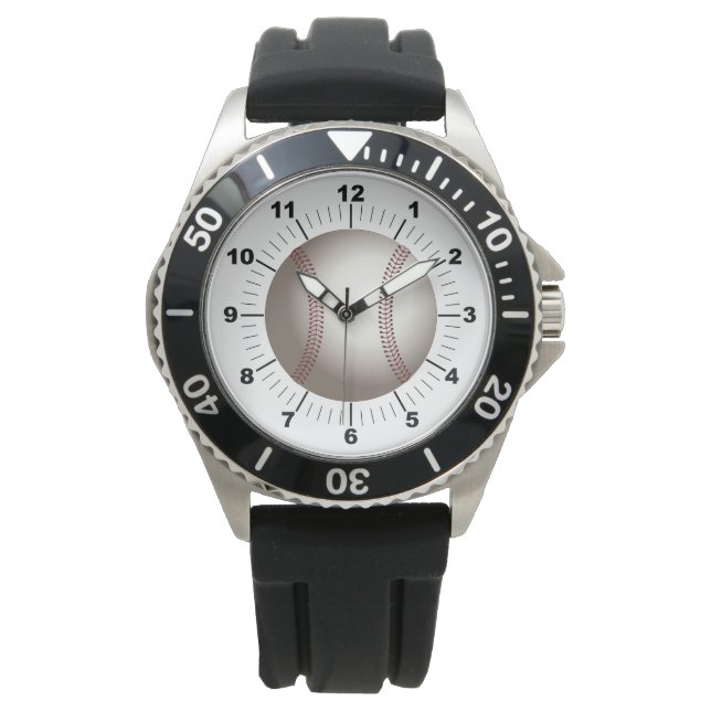 Montre en caoutchouc noir Couronne de baseball mas (devant)