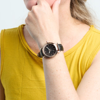 Montre en cuir élégante rose gold noir