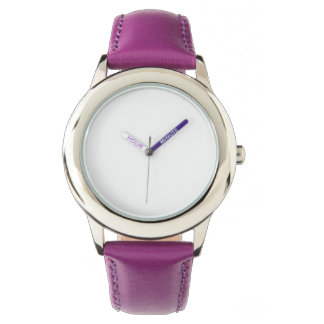 Montre en cuir mauve en acier inoxydable