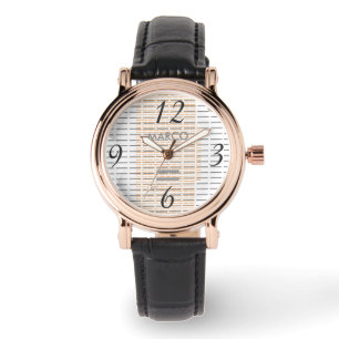 Montre en cuir noir Carré pour femmes