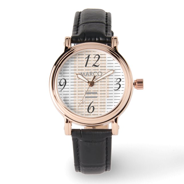 Montre en cuir noir Carré pour femmes (Recto)