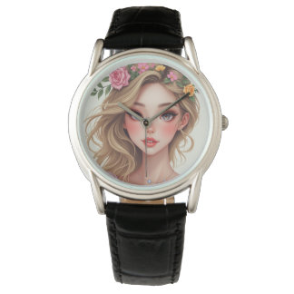 Montre en cuir noir classique (C.C.