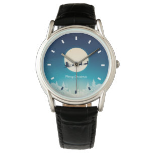 Montre en cuir noir classique de Noël