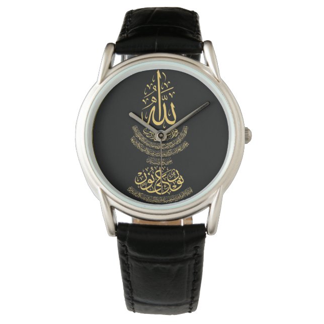 Montre en cuir noir classique pour hommes avec Aya (devant)