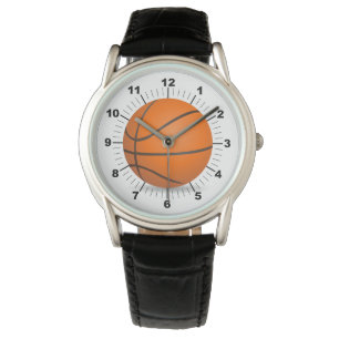 Montre en cuir noir Couronne de basket-ball mascul