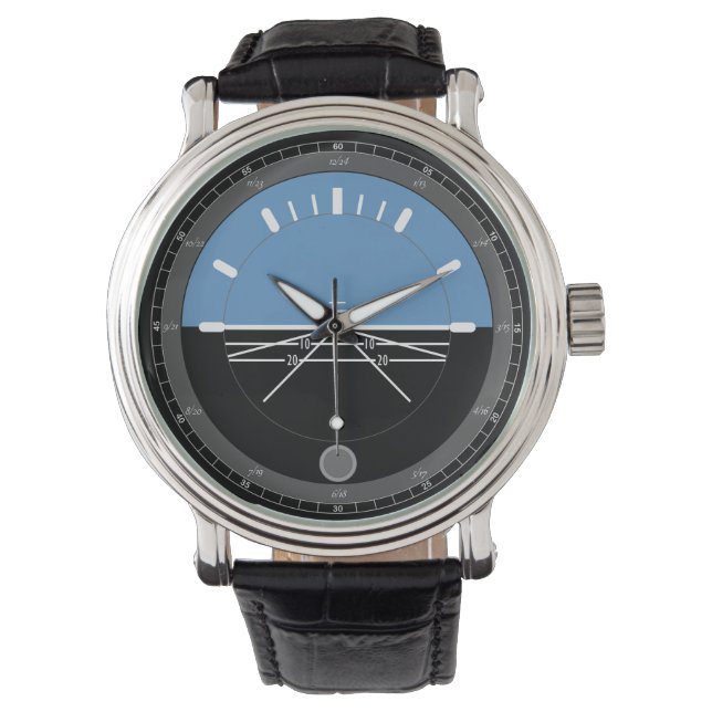 Montre en cuir noir pour hommes, Aviation 12/24 (devant)