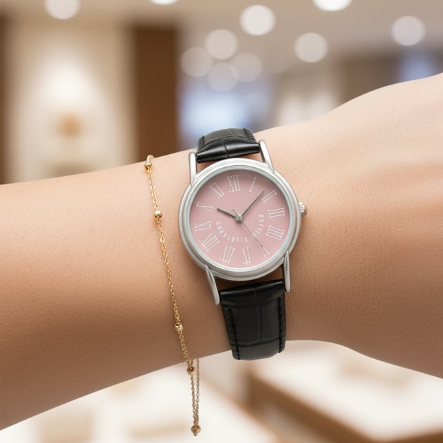 Montre en cuir personnalisée avec nom, cadeau pour (Mr and Mrs Black Leather Gift – Personalized Coral Gift for Birthday, Bridal Shower or Graduation)