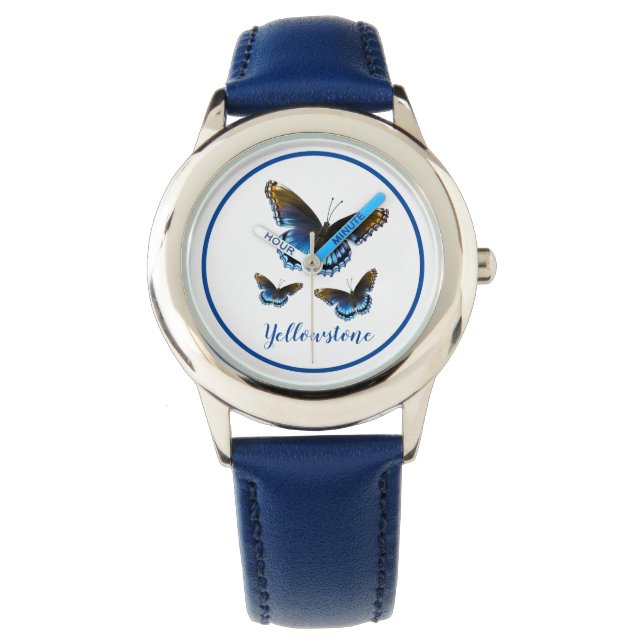 Montre en cuir pour enfants Papillons Yellowstone (devant)