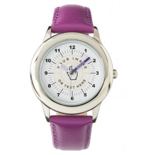 Montre en cuir pourpre en acier inoxydable pour en