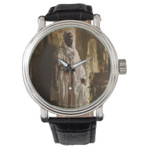 Montre en cuir Vintage noir en chef mauresque