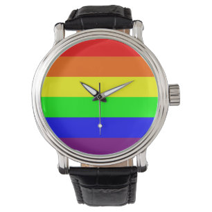 Montre en cuir vintage noire de gay pride