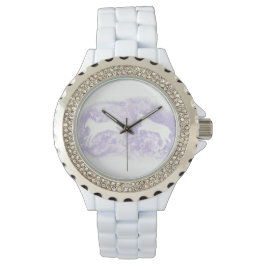 Montre en émail blanc avec Cheval Lavender Art