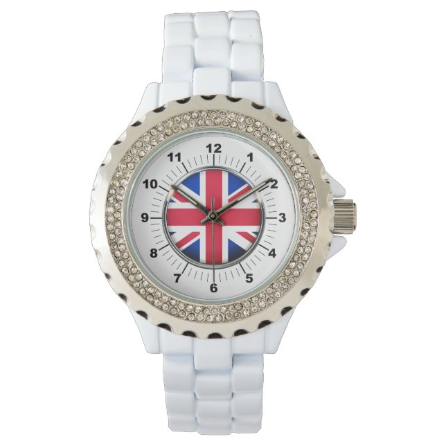 Montre en émail blanc Drapeau du Royaume-Uni pour  (devant)