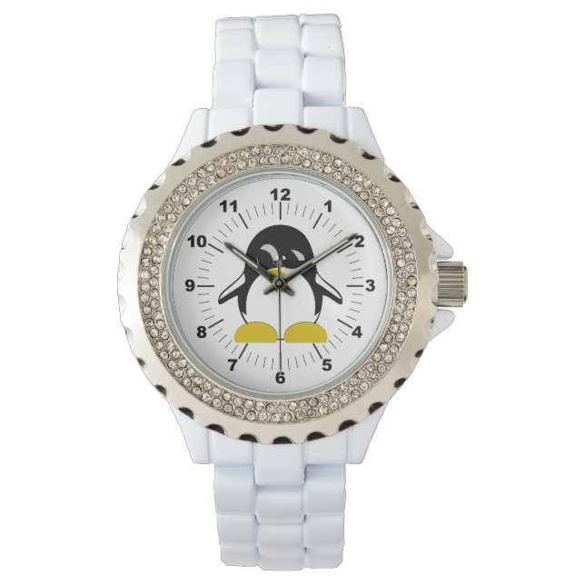 Montre en émail blanc en pierre de manchot pour fe (devant)
