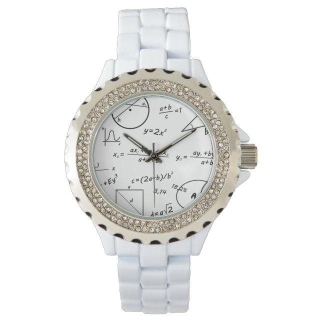 Montre en émail blanc en strass féminin Whiteboard (devant)