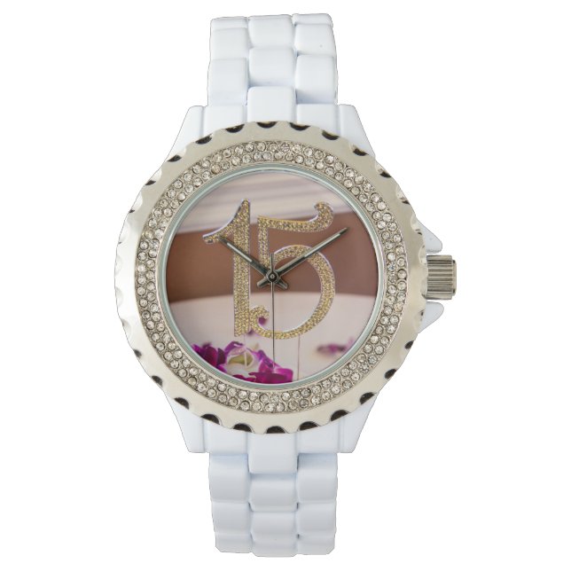 Montre en émail blanc Quinceanera de Leslie (devant)