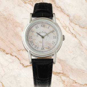 Montre en faux marbre rose pour femmes - avec fleu