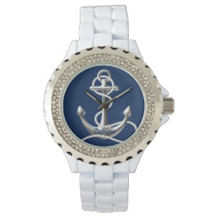 Montre en strass personnalisées ancre en argent