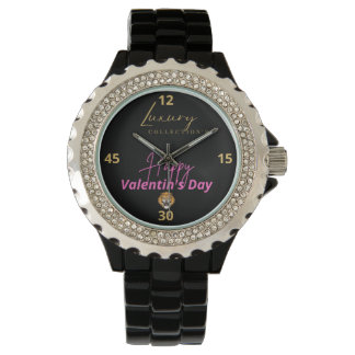 Montre en strass pour femme avec bracelet noir en 