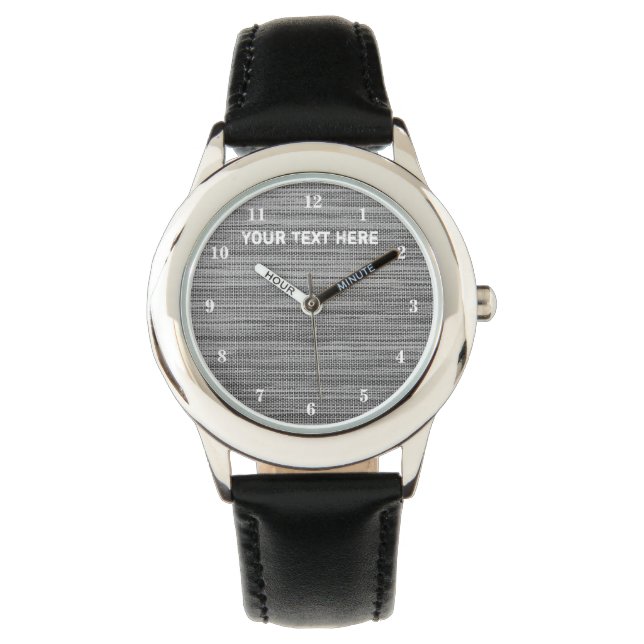Montre en tissu gris Faux avec texte personnalisé (devant)