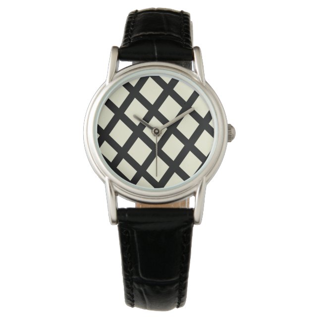 Montre en treillis (crème et noir) (devant)