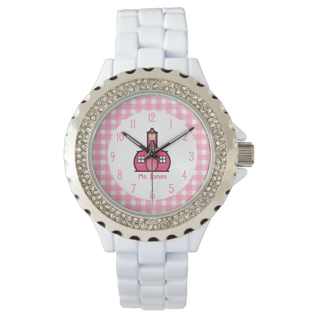 Montre en vichy & Pink School Teacher Watch (devant)