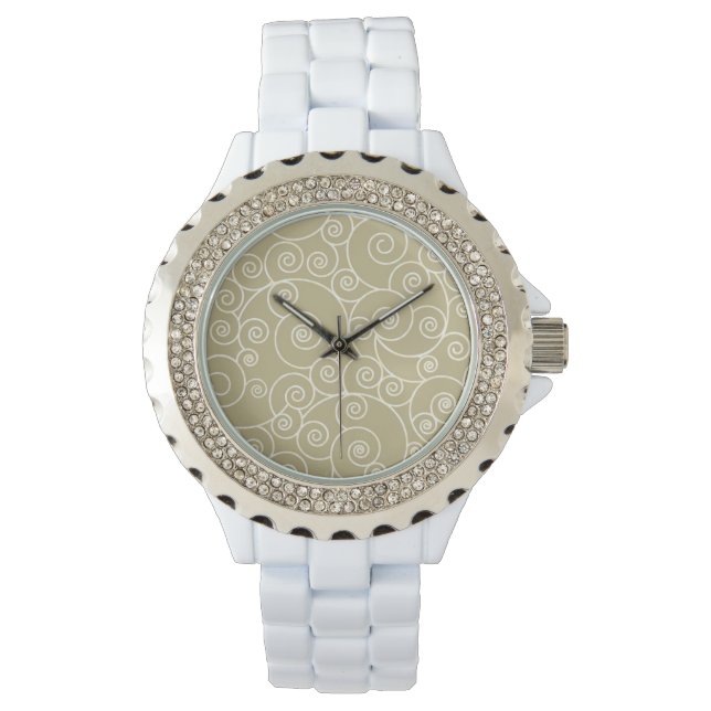 Montre Enamel blanc en pierre de Rhénanie - Vagues marine (devant)