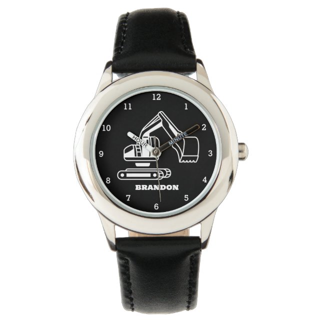 Montre Enfants Digger Boys Black Nom personnalisé (devant)