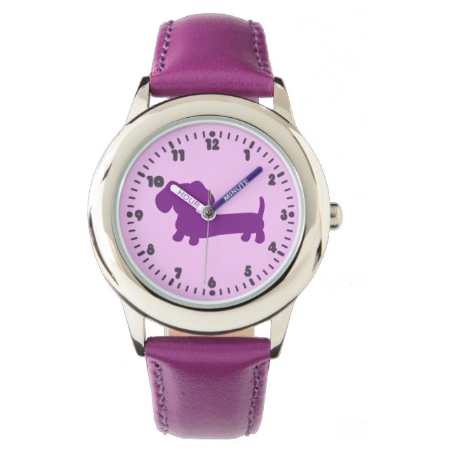 Montre Enfants filles pourpre Dachshund Temps d'apprentis (devant)