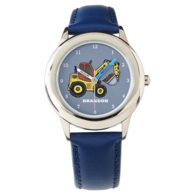 Montre Enfants garçons Construction Digger Excavateur Nom (devant)