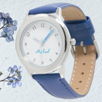 Enfants Nom Blue Leather Strap Boys Custom Watch