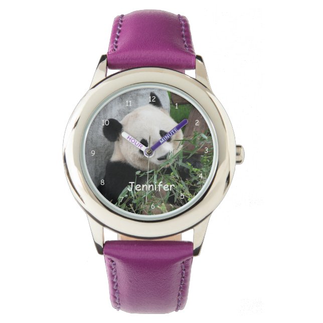 Montre Enfants Panda géant violet / Choisir Bracelet coul (devant)