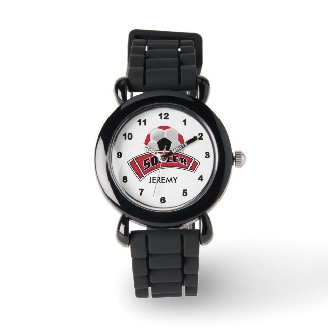 Montre Enfants Personnalisé Dark Red Soccer (Recto)