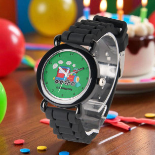 Montre Enfants Train Boys Black Nom Personnalisé